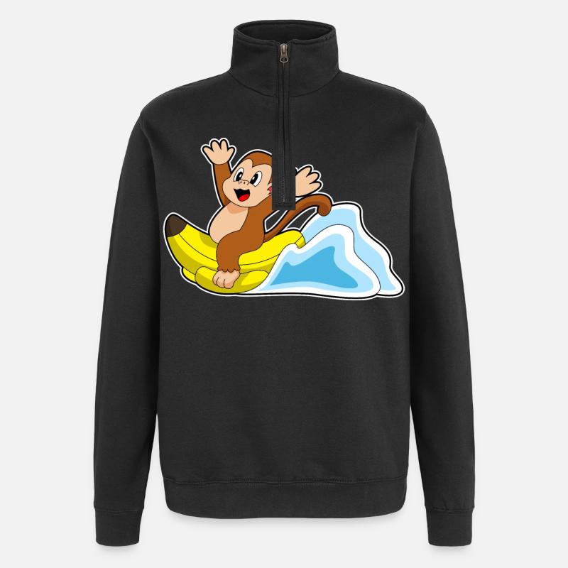 Singe Banane - Sweat à zip 1/4 - noir