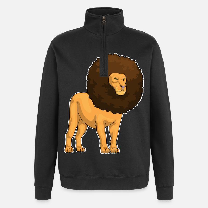 Löwe Afro Haare - Quarter-Zip-Sweatshirt - Schwarz