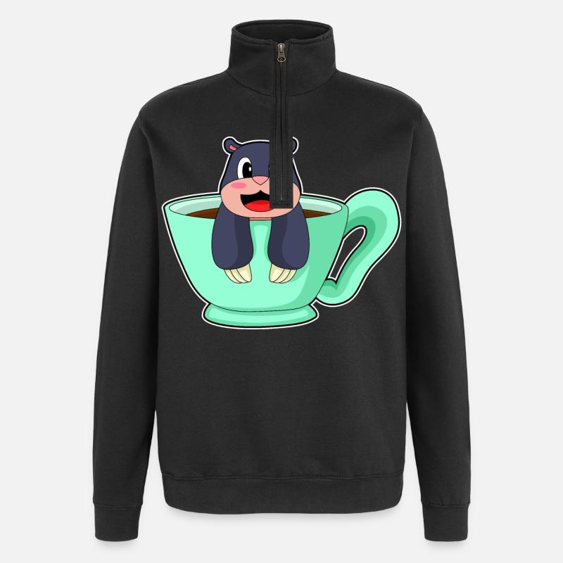 Maulwurf Tasse Kaffee - Quarter-Zip-Sweatshirt - Schwarz