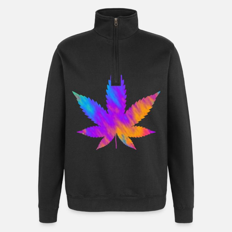 Cannabis Blatt | Hanfblatt Farbverlauf  - Quarter-Zip-Sweatshirt - Schwarz