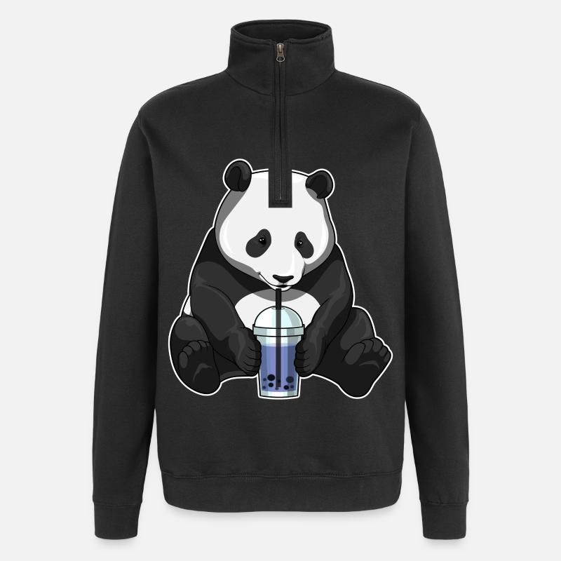 Panda Bubble Tea - Sweat à zip 1/4 - noir