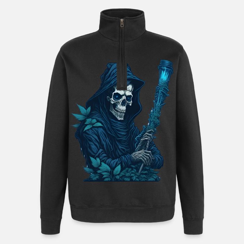 Sensenmann mit Gras Pfeife - Quarter-Zip-Sweatshirt - Schwarz
