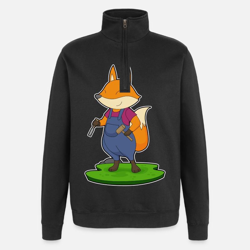 Fuchs Handwerker Hammer Meißel - Quarter-Zip-Sweatshirt - Schwarz