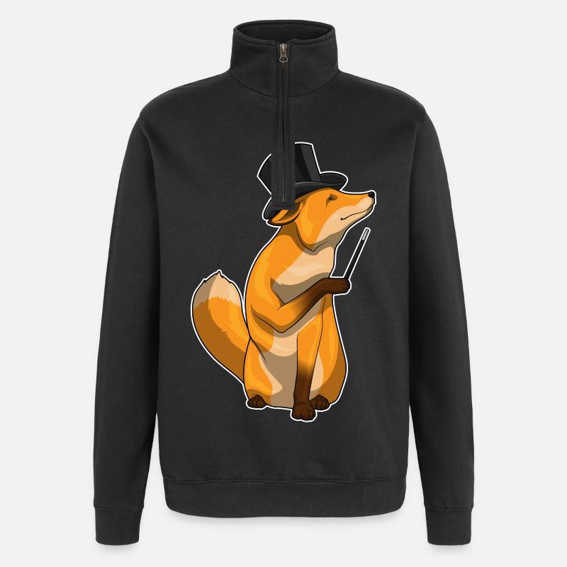 Fox Wizard Wand - Quarter-Zip Sweatshirt - black