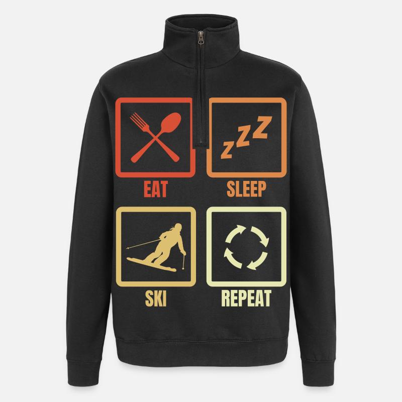 Manger, dormir, skier, répéter - Sweat à zip 1/4 - noir