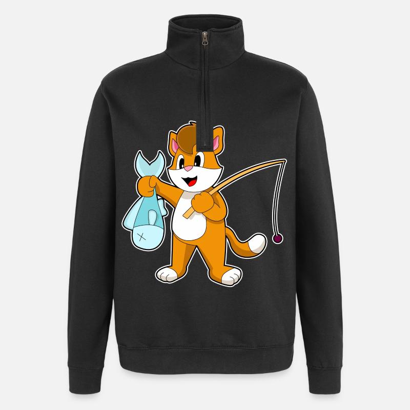 Pêche au chat pêcheur - Sweat à zip 1/4 - noir