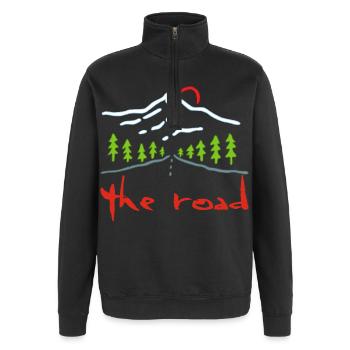 Die Straße - Quarter-Zip-Sweatshirt - Schwarz - Vorne - AI Model Female 172 light (172cm) & AI Model Male 178 dark (178cm)