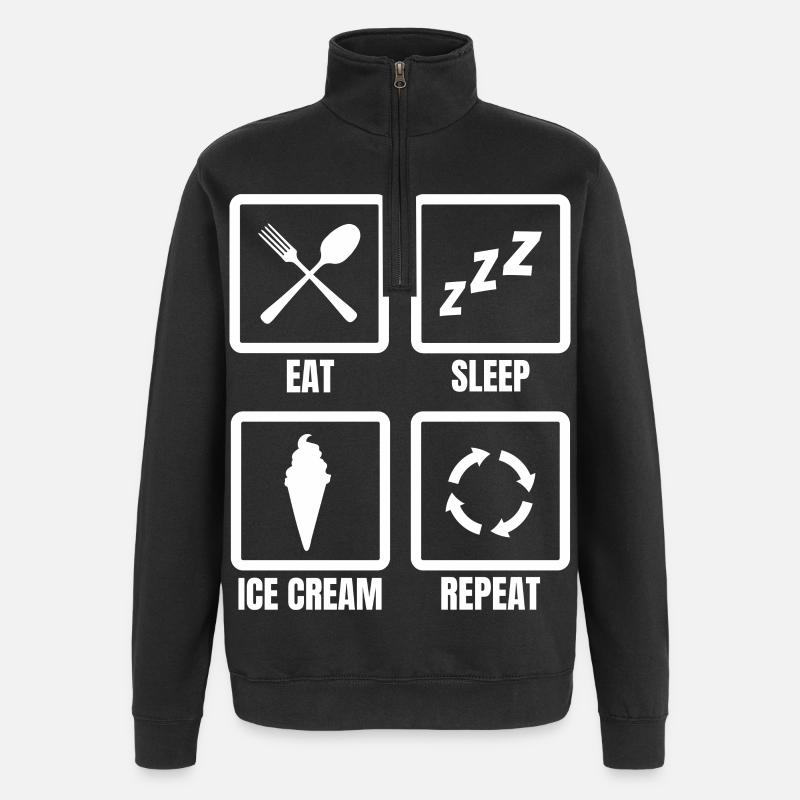 Nourriture, Sommeil, Crème glacée, Répéter - Sweat à zip 1/4 - noir