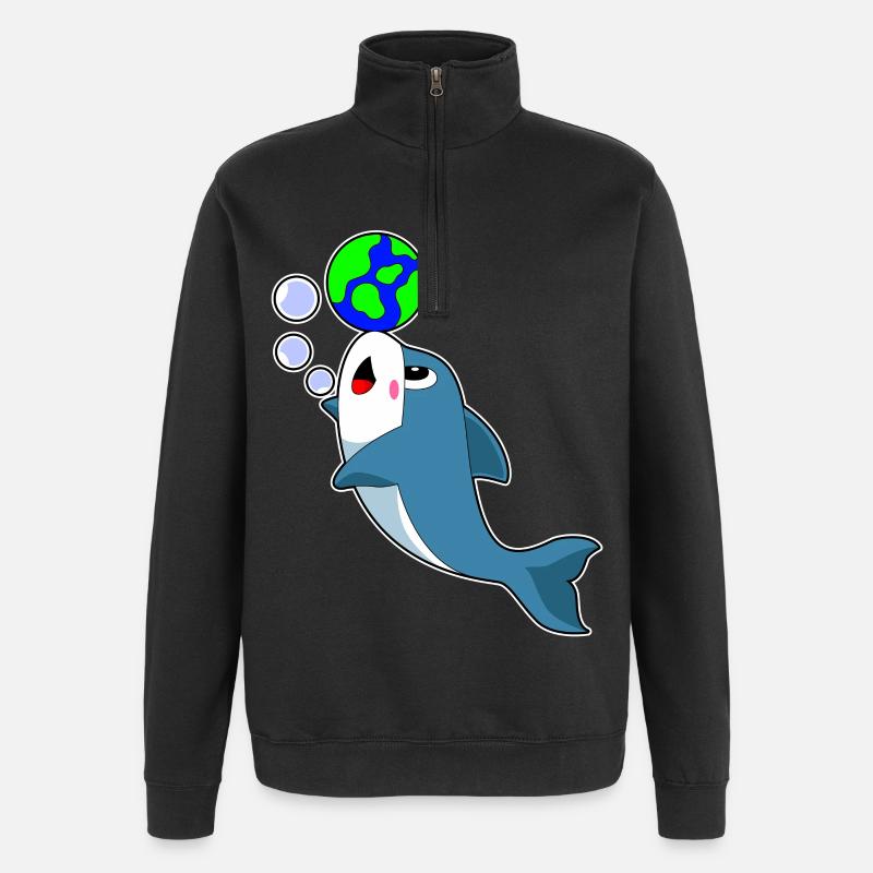 Delfin Erdkugel - Quarter-Zip-Sweatshirt - Schwarz