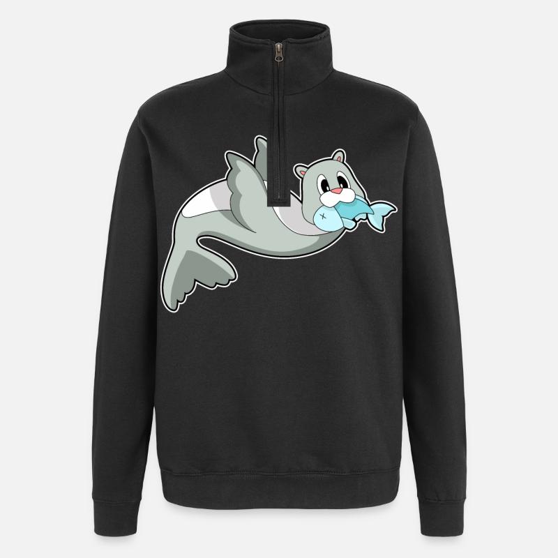 Seehund Fisch - Quarter-Zip-Sweatshirt - Schwarz