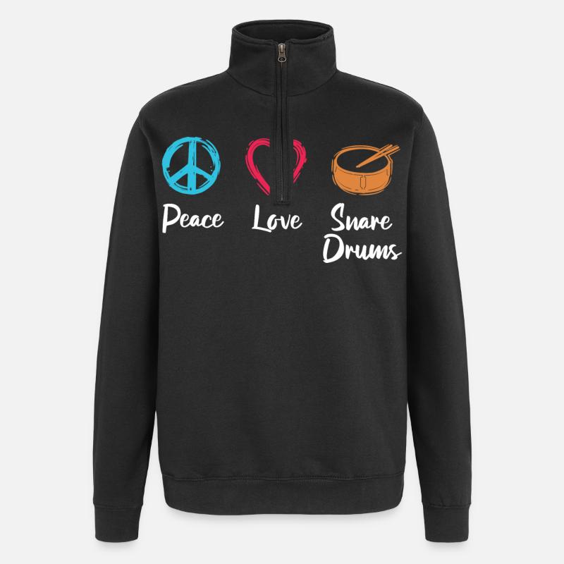 Frieden Liebe Trommel - Quarter-Zip-Sweatshirt - Schwarz