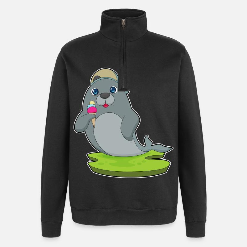 Seehund Waffeleis - Quarter-Zip-Sweatshirt - Schwarz