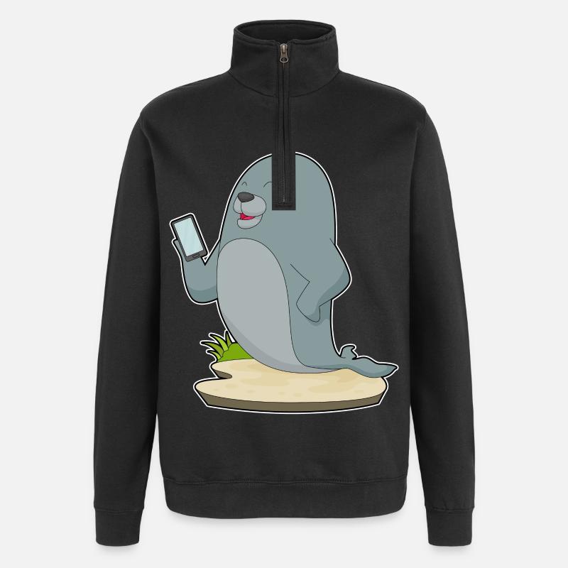Seehund Smartphone - Quarter-Zip-Sweatshirt - Schwarz