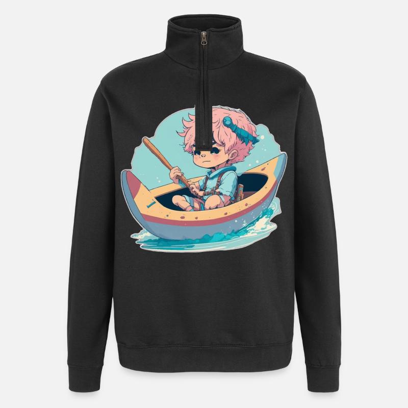 Junge im Kanu - Quarter-Zip-Sweatshirt - Schwarz