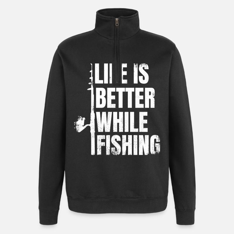 Das Leben ist besser beim Angeln - Quarter-Zip-Sweatshirt - Schwarz