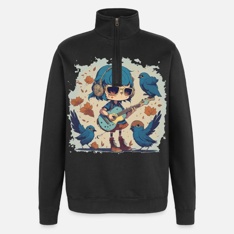 Mädchen mit Gitarre im Herbst - Quarter-Zip-Sweatshirt - Schwarz
