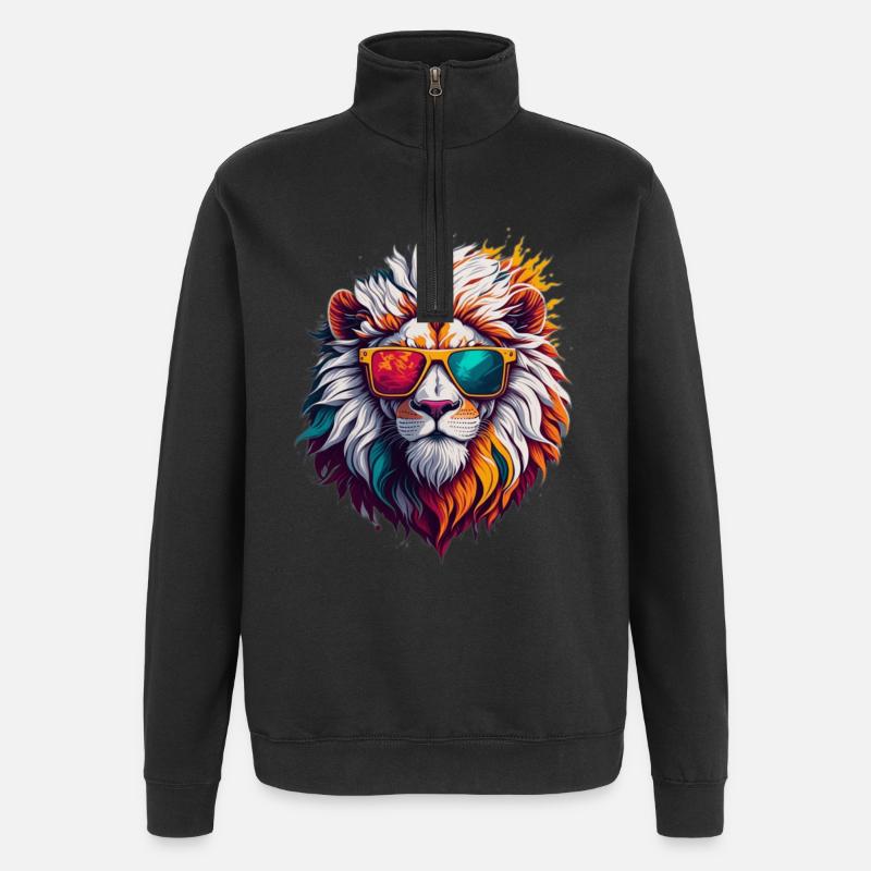 Lion à lunettes de soleil néon - Sweat à zip 1/4 - noir