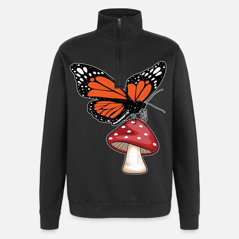 Champignon papillon - Sweat à zip 1/4 - noir