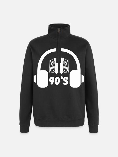 90er Kopfhörer Retro - Quarter-Zip-Sweatshirt - Schwarz