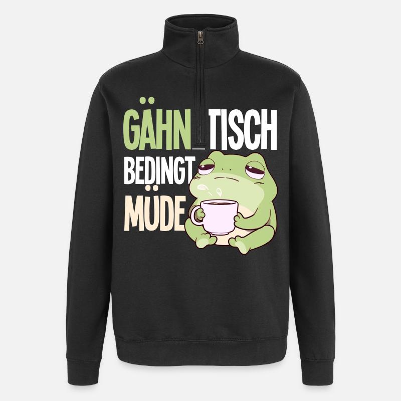 Gähntechnisch Bedingt Müde Frosch Morgenmuffel - Quarter-Zip-Sweatshirt - Schwarz