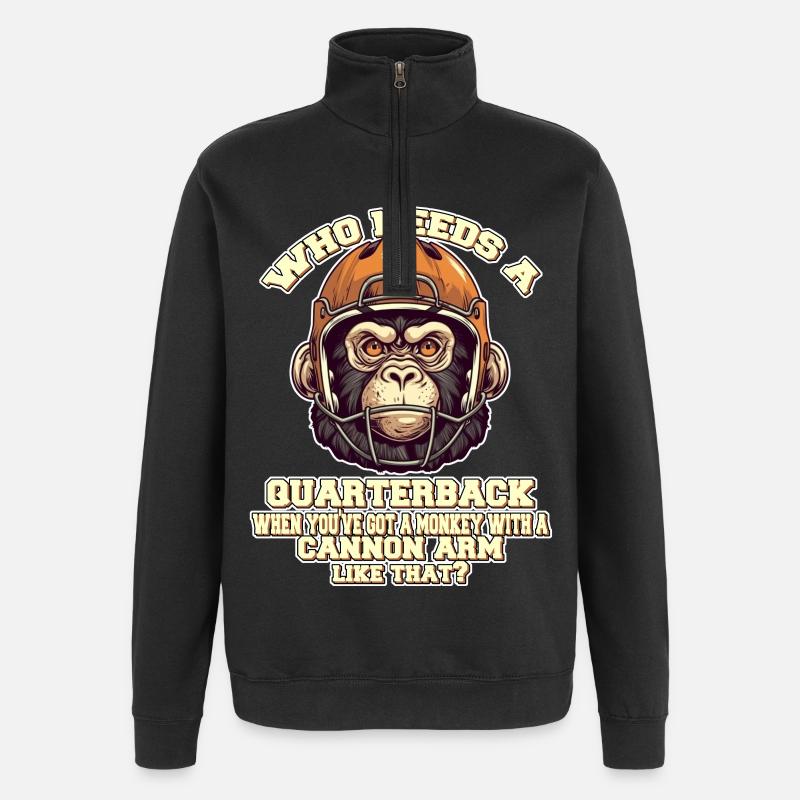 Motivating Quaterback Monkey - Quarter-Zip Sweatshirt - black
