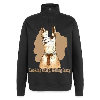 Looking sharp feeling fuzzy Lama - Quarter-Zip-Sweatshirt - Schwarz - Vorne - AI Model Female 172 light (172cm) & AI Model Male 178 dark (178cm)