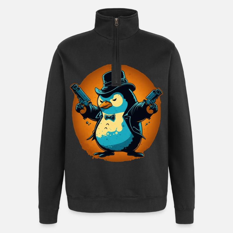 Pingouin avec pistolets et chapeau - Sweat à zip 1/4 - noir