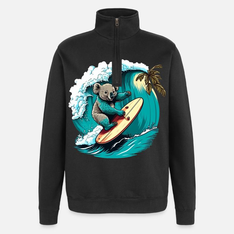 Koala s’amuse à surfer - Sweat à zip 1/4 - noir