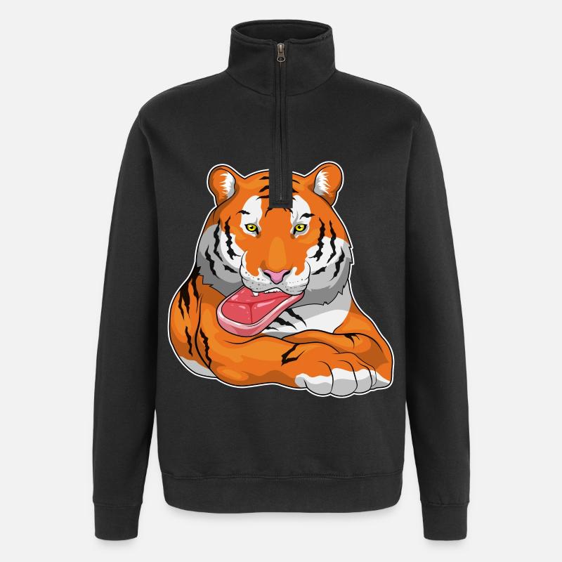 Tiger Fleisch - Quarter-Zip-Sweatshirt - Schwarz