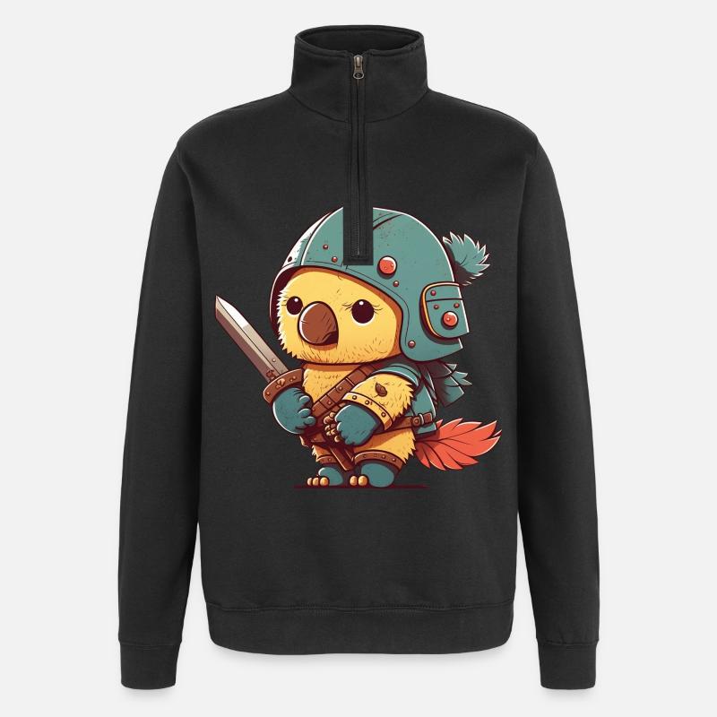 Oiseau en tenue de guerrier - Sweat à zip 1/4 - noir