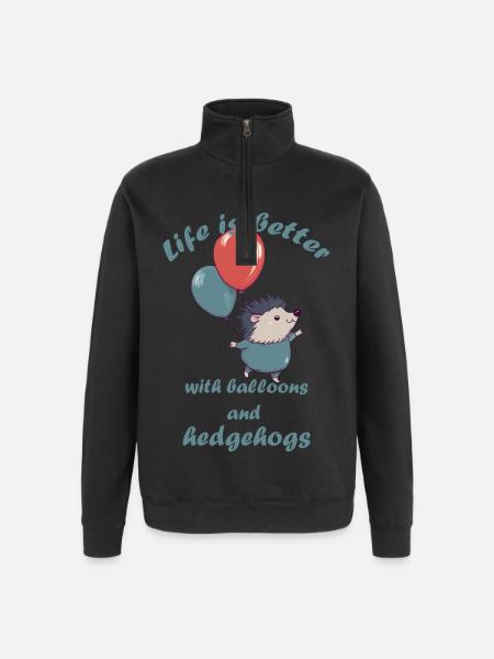 Petit hérisson avec ballons et lettrage - Sweat à zip 1/4 - noir