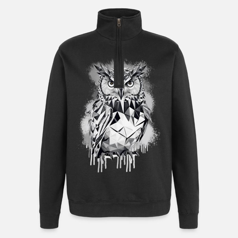 Hibou géométrique - Sweat à zip 1/4 - noir