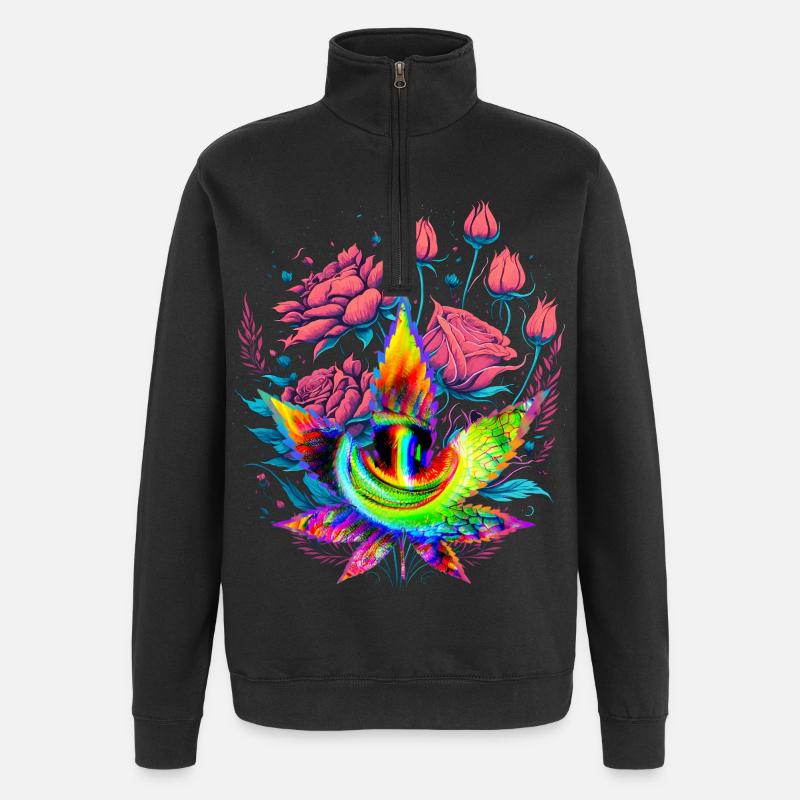 Psychedelic cannabis leaf with dragon eye - Quarter-Zip Sweatshirt - black