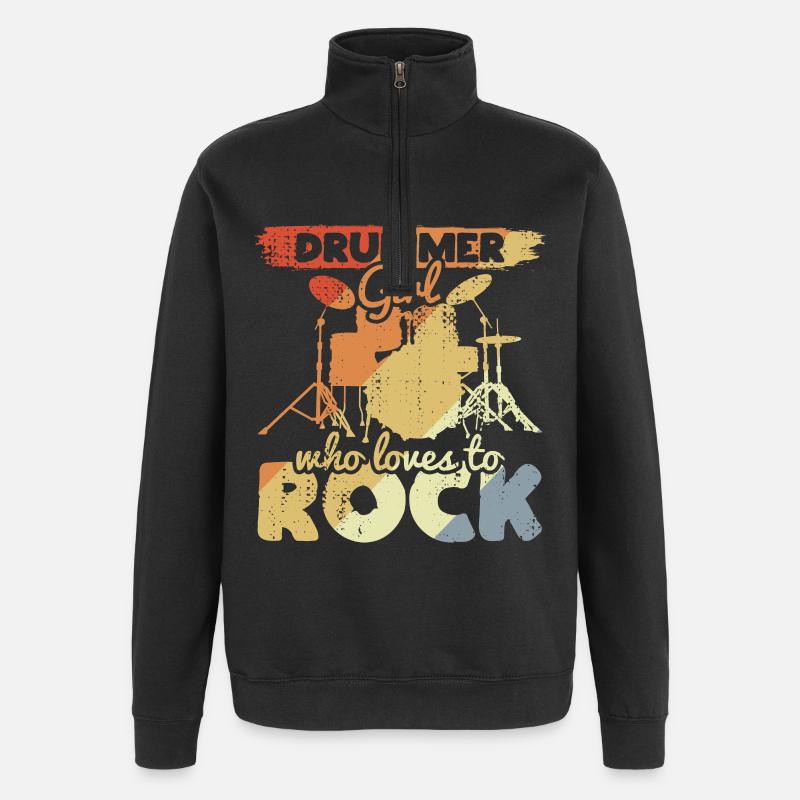 Fille batteuse - Sweat à zip 1/4 - noir