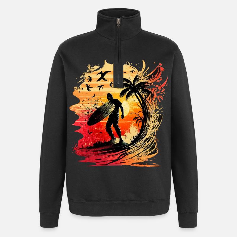 Cooler Surfer im ersten Morgenlicht - Quarter-Zip-Sweatshirt - Schwarz
