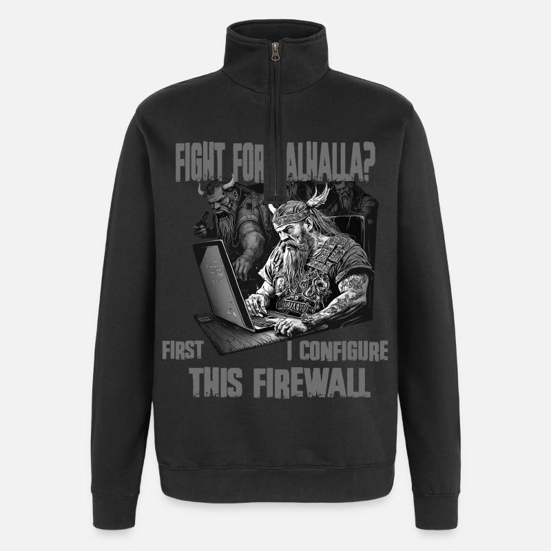 Firewall first Wikingerprogrammierer schwarz weiss - Quarter-Zip-Sweatshirt - Schwarz