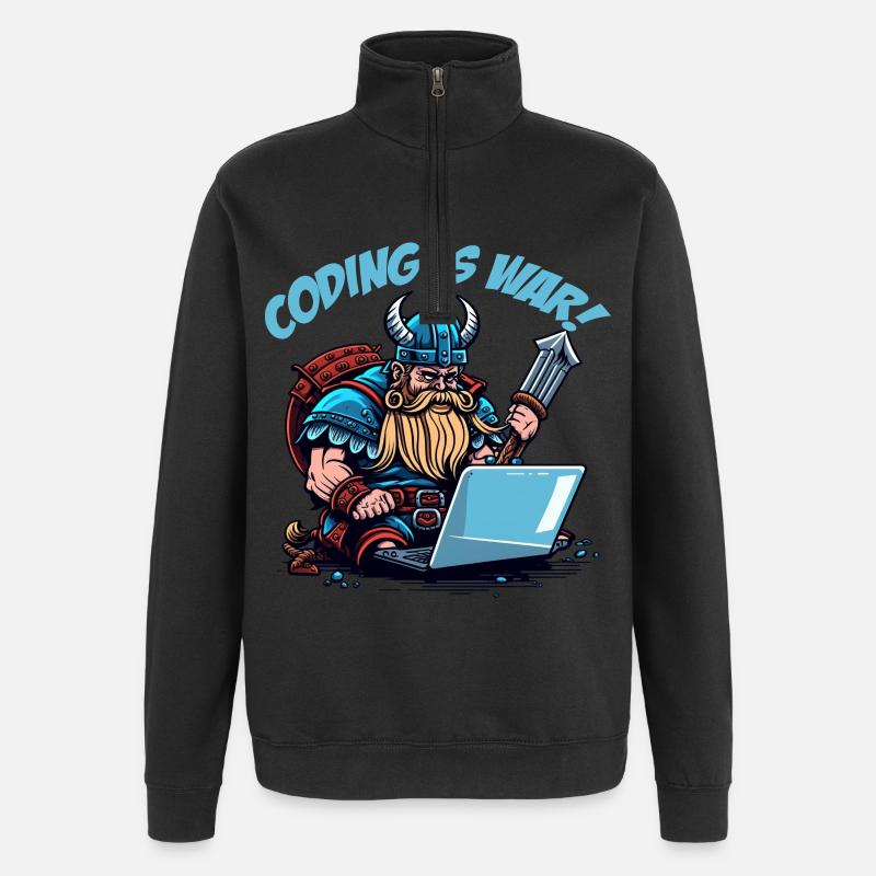 "Coding is war" Wikinger - Quarter-Zip-Sweatshirt - Schwarz