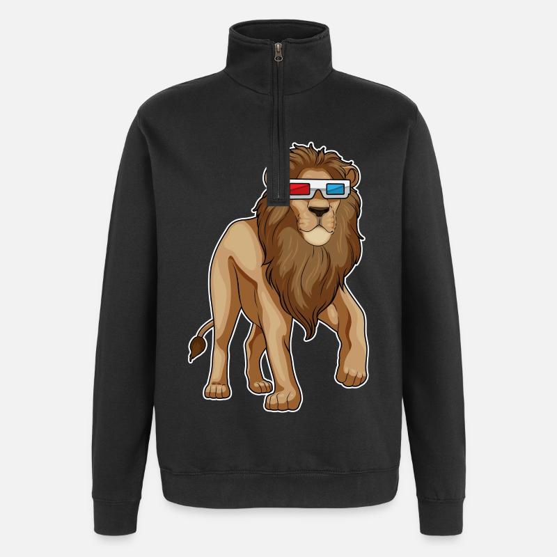 Löwe Brille - Quarter-Zip-Sweatshirt - Schwarz