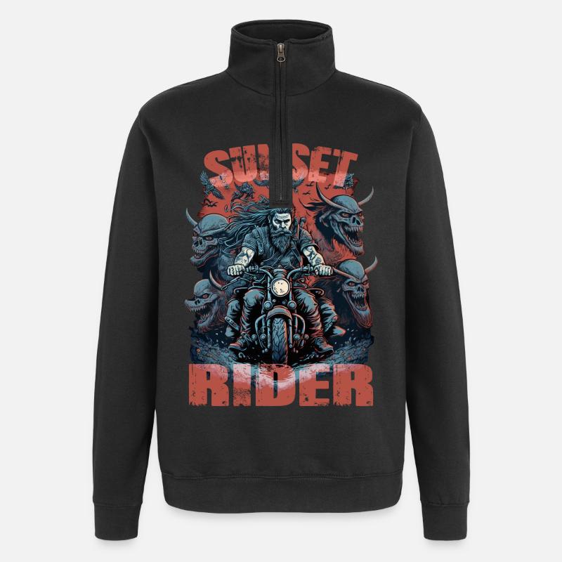 Pilote de coucher de soleil motocycliste - Sweat à zip 1/4 - noir
