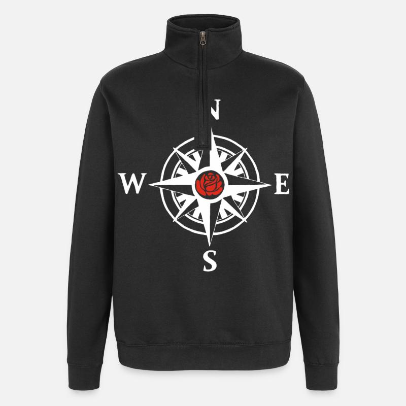 Nature and compass rose (white) - Quarter-Zip Sweatshirt - black