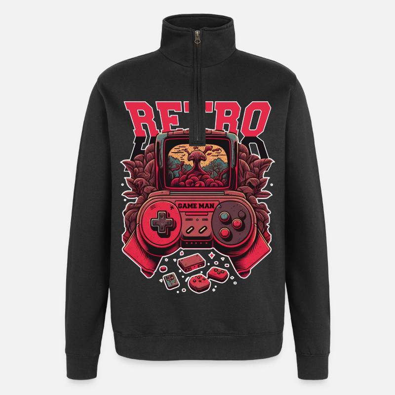 Retro Konsole - Quarter-Zip-Sweatshirt - Schwarz