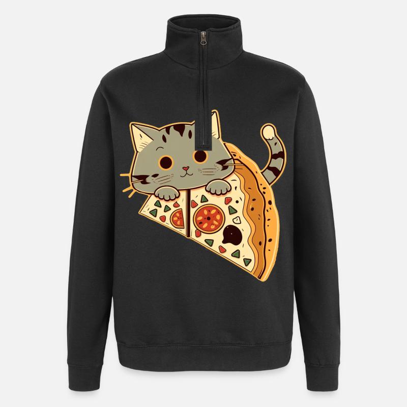 Pizza avec chat - Sweat à zip 1/4 - noir