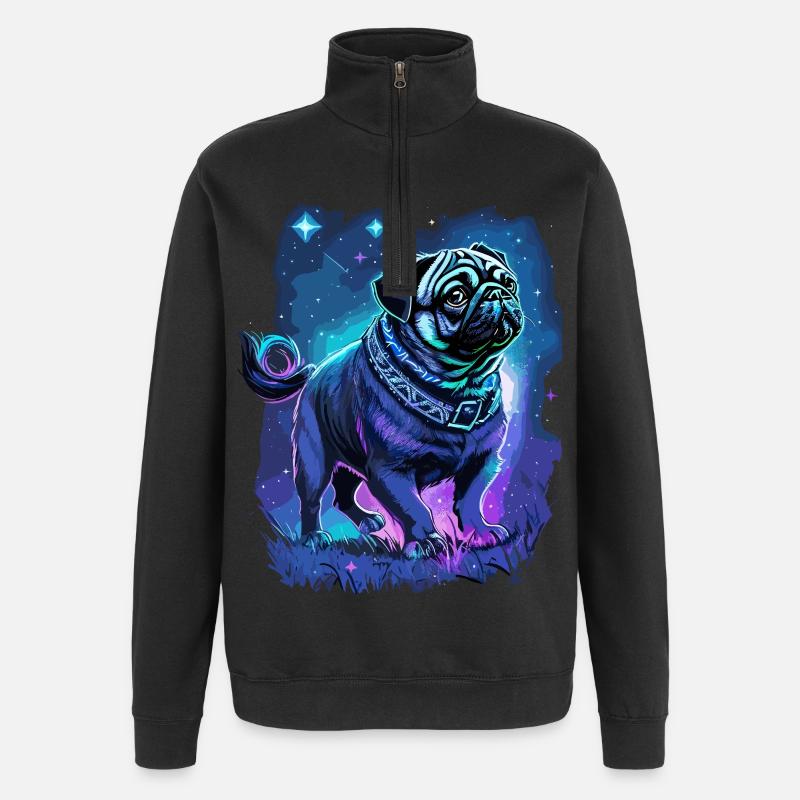 Mops Hund Mitternachtszauber - Quarter-Zip-Sweatshirt - Schwarz