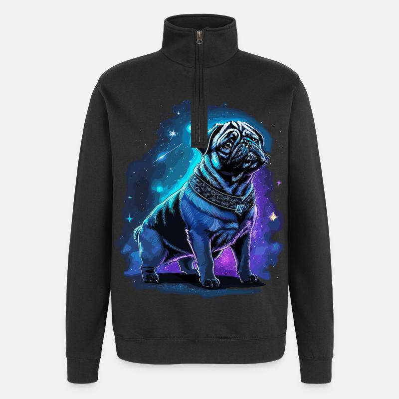 Neon Mops Hund Mitternachtszauber - Quarter-Zip-Sweatshirt - Schwarz