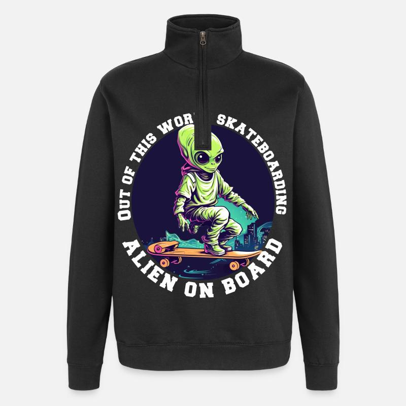 Alien on skateboard with lettering - Quarter-Zip Sweatshirt - black