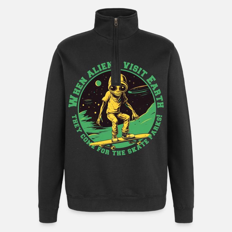 Skaterals dans l’espace avec lettrage - Sweat à zip 1/4 - noir