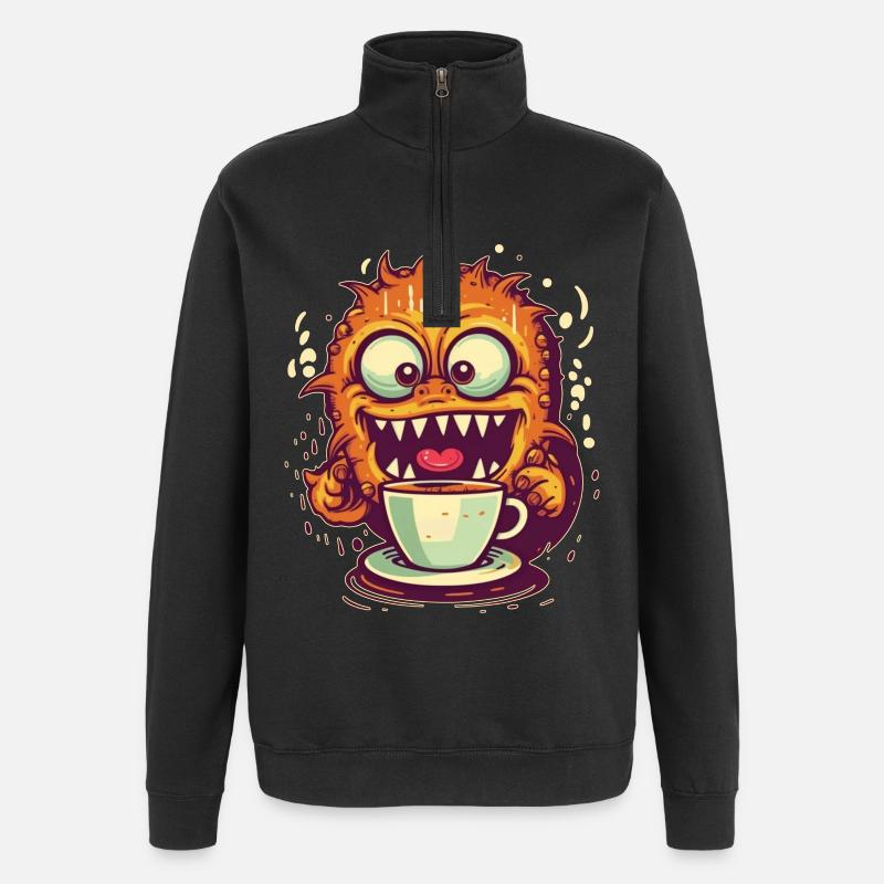 Monstre du café - Sweat à zip 1/4 - noir