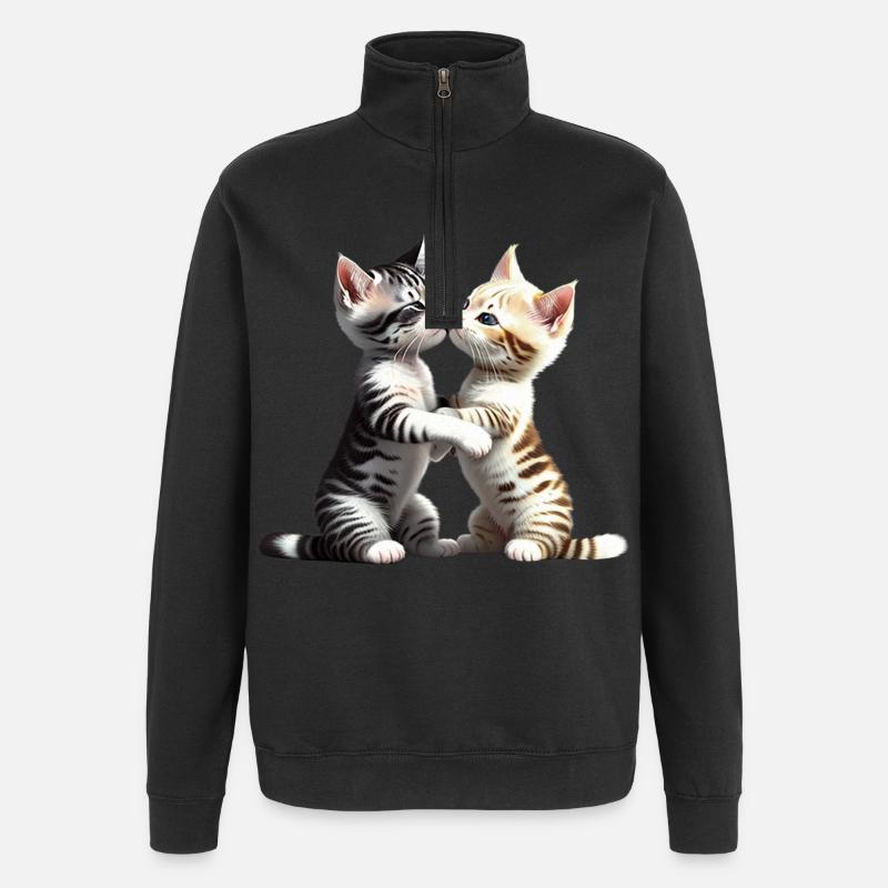 Küssende Katzen - Quarter-Zip-Sweatshirt - Schwarz