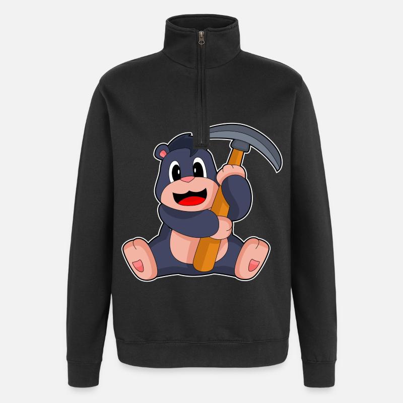 Maulwurf Bergarbeiter Spitzhacke - Quarter-Zip-Sweatshirt - Schwarz