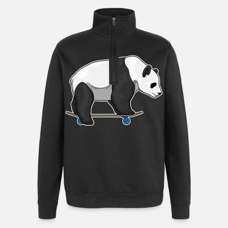 Panda Skater Skateboard - Quarter-Zip-Sweatshirt - Schwarz